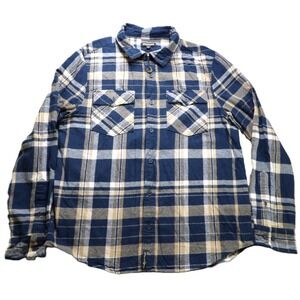 NWOT True Religion Men L Dress Blue Travertine Plaid Workwear Flannel Shirt LS